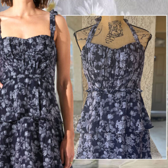 ASTR the Label Navy & Grey Floral Mellorie Dress Size L - Picture 3 of 9